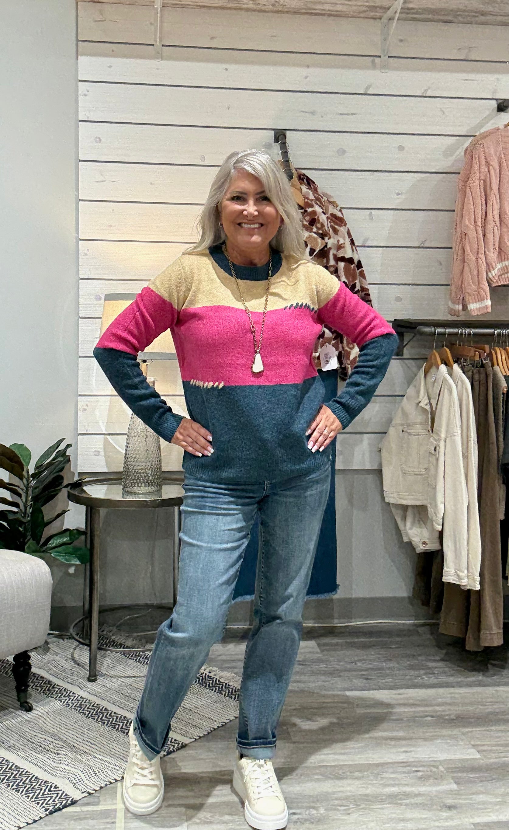 Color Blocked Pullover Sweater