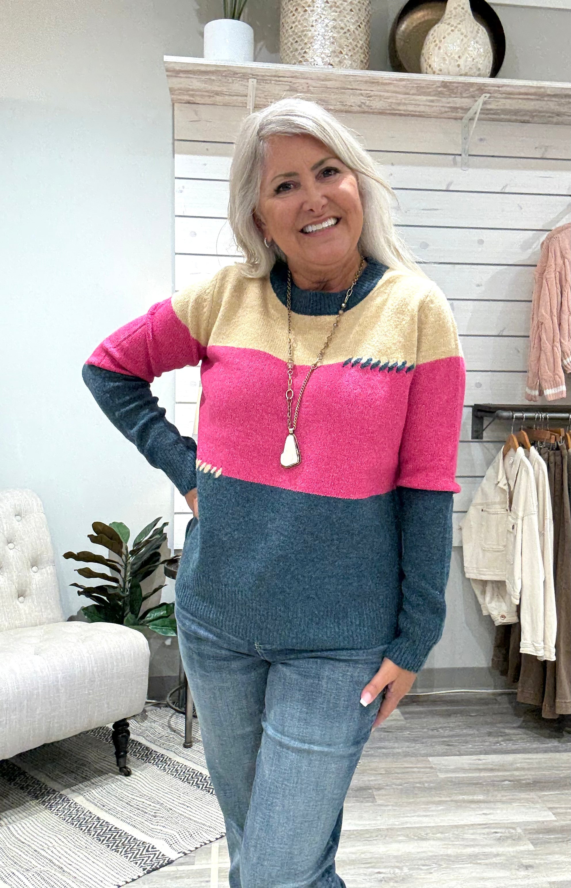 Color Blocked Pullover Sweater