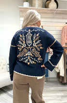 Notched Neck Rib Embroidered Sweater- back detail