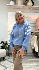 Crew Neck Sweater with Floral Embroidery Detail