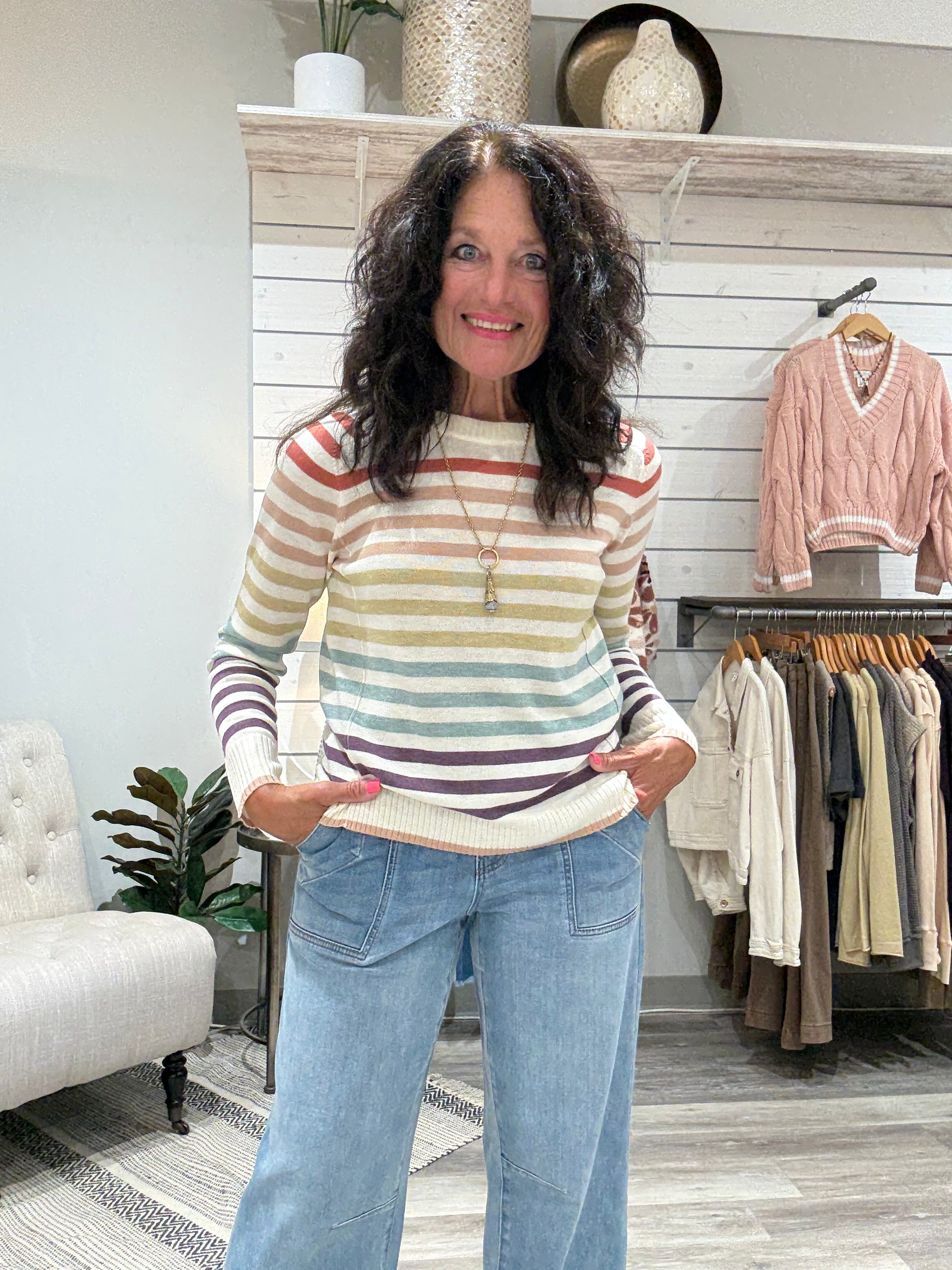 Multi Striped Light Pullover Sweater