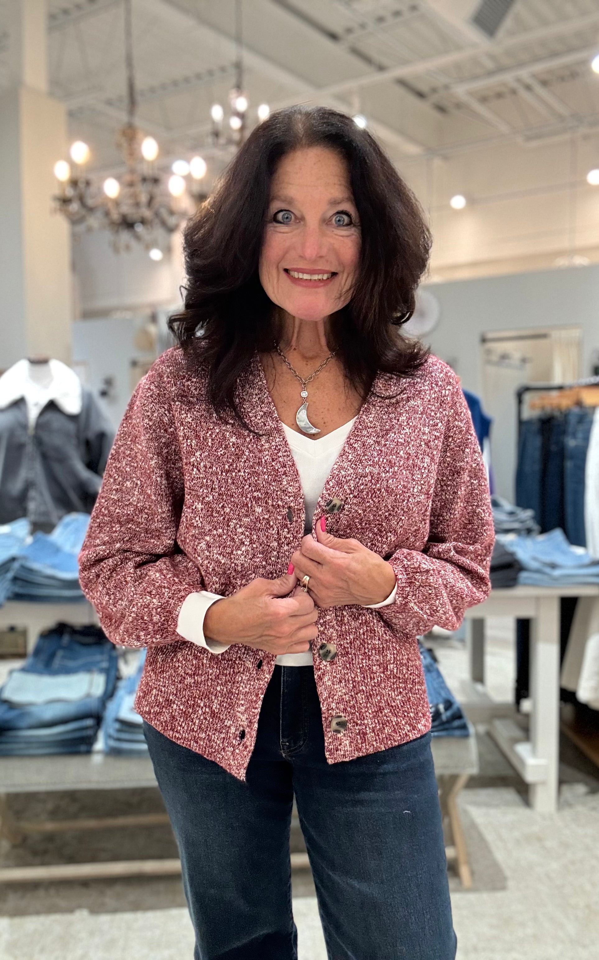 Long Sleeve Button Front Cardigan Sweater-maroon