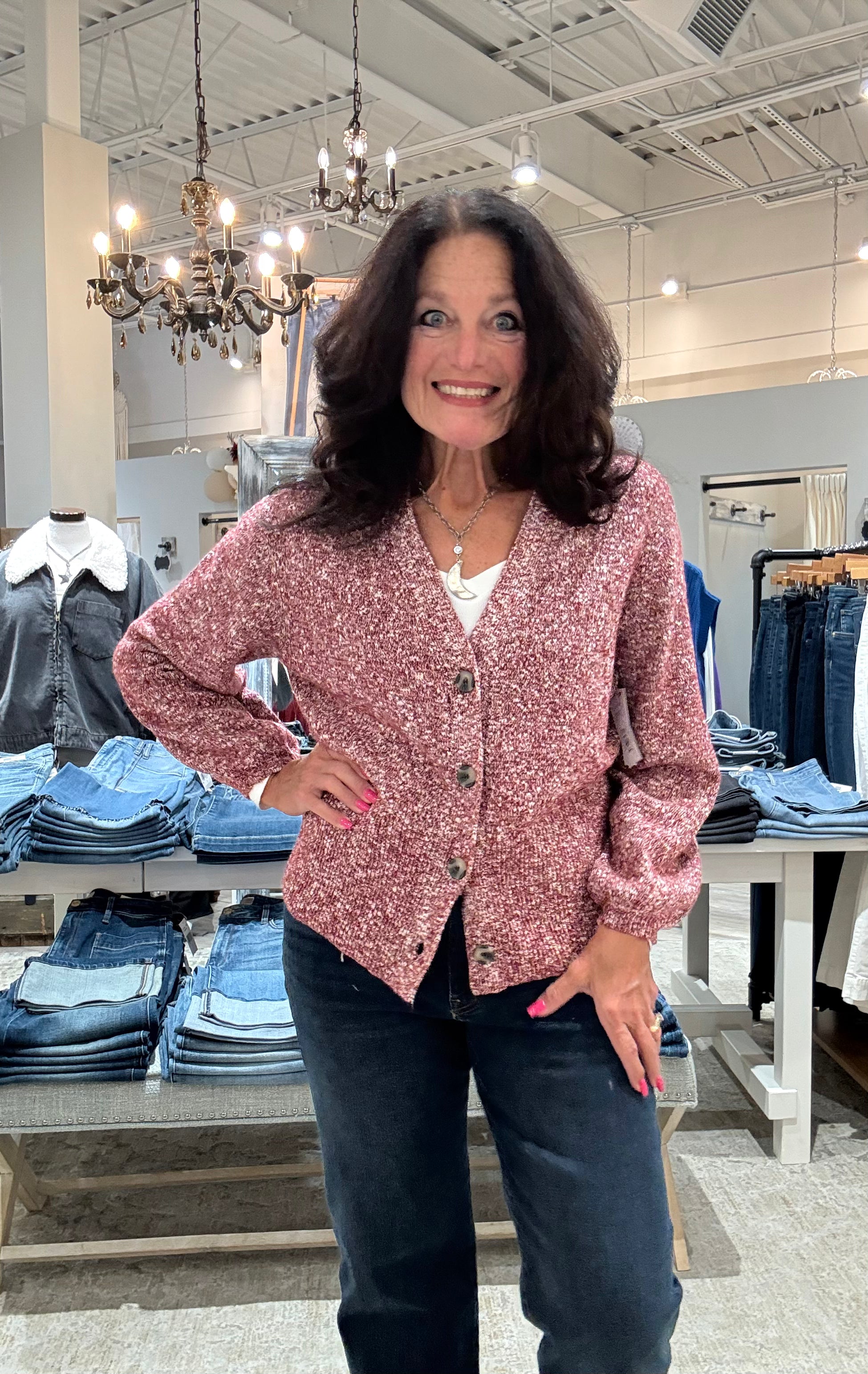 Long Sleeve Button Front Cardigan Sweater-maroon