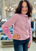 Long Sleeve Turtle Neck Sweater with Embroidery Detail