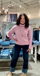 Long Sleeve Turtle Neck Sweater with Embroidery Detail