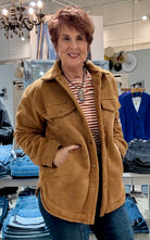 Button Down Jacket with Faux Suede Fabric and Pockets- cognac