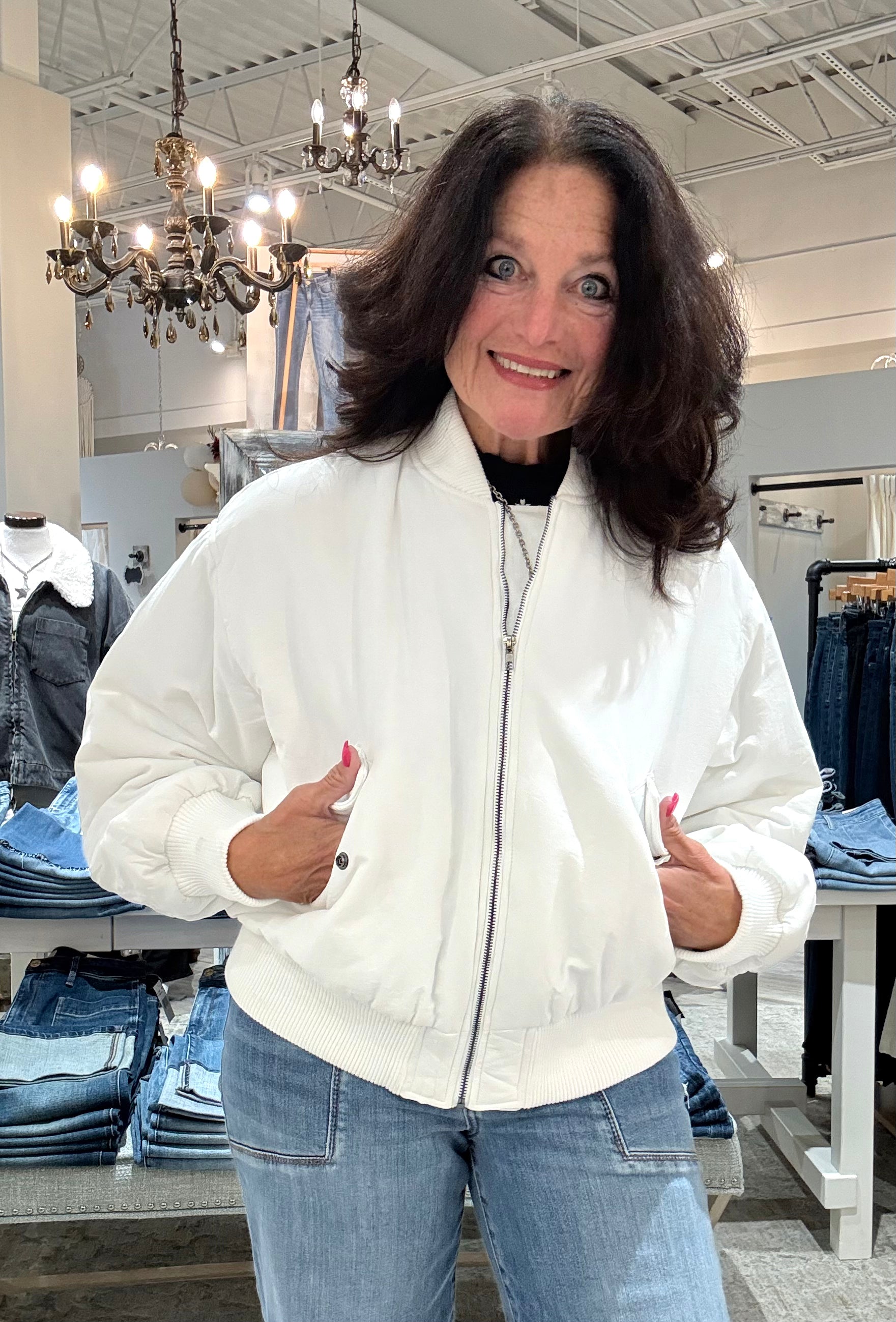 Oversized Bomber Puffer Jacket-white