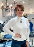 Long Sleeve Mock Neck Knit Top with Button Details- snow