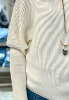 Long Sleeve Boat Neck Dolman Sweater- white