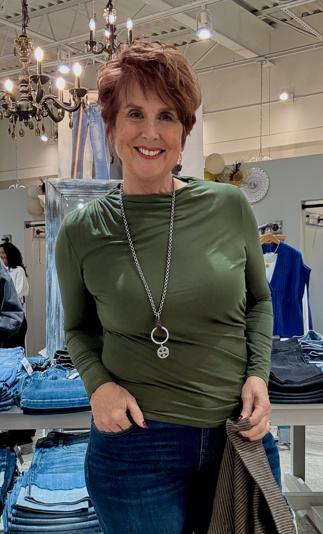 Long Sleeve Mock Neck Knit Top with Shirring