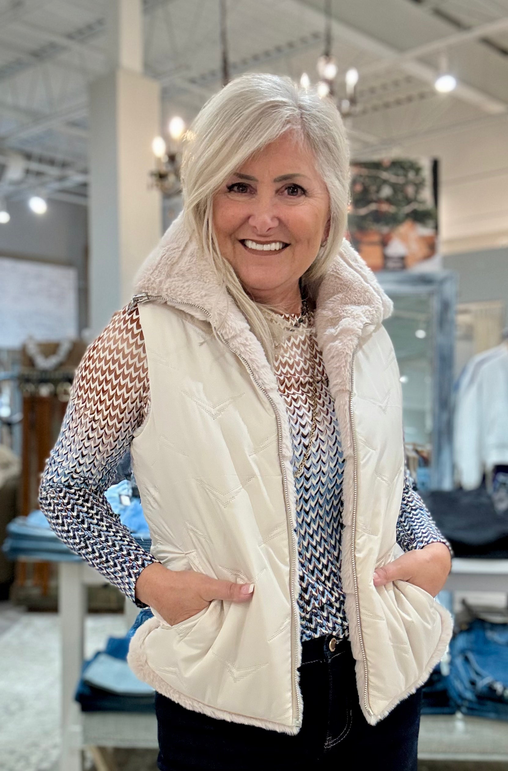 Reversible Faux Fur Vest with Pockets