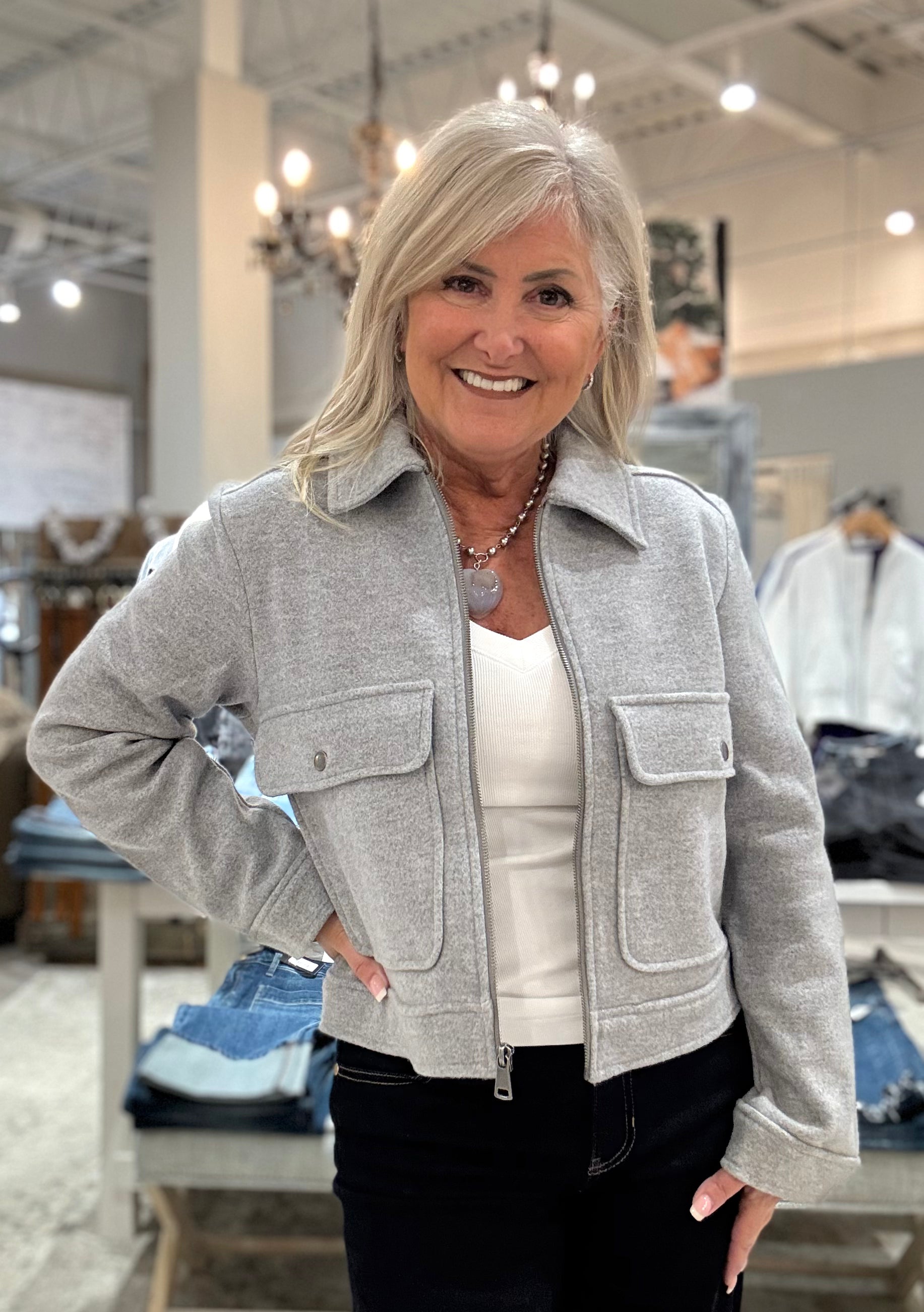 Zip Up Collared Jacket with Pockets