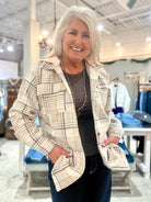 Khaki Plaid Buttoned Shacket with Removable Hood