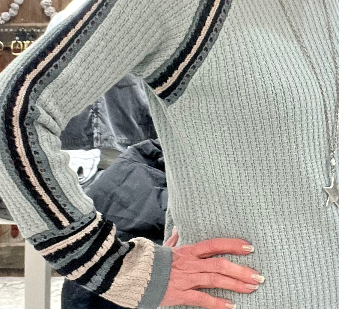 Raglan and Sleeve Trim Detail Sweater- sea foam