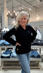 Wide Cuff V-Neck Sweater With Side Buttons