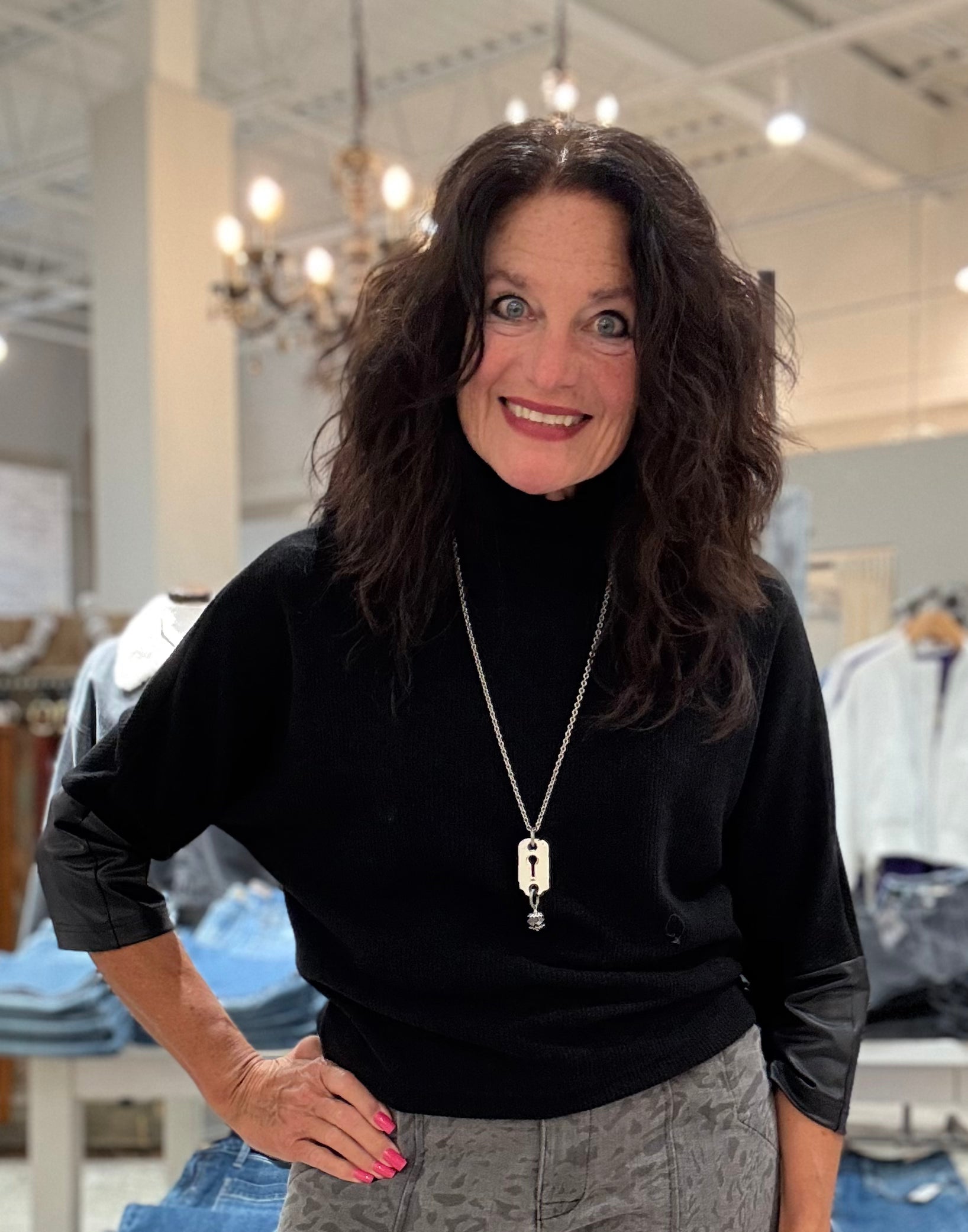 Soft Ribbed Faux Cashmere Turtle Neck Sweater with Leather Cuff