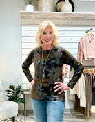 Long Sleeve Big Floral Printed Crew Neck Top