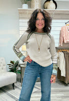 Raglan and Sleeve Trim Detail Sweater-stone