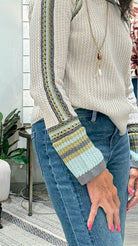 Raglan and Sleeve Trim Detail Sweater-stone