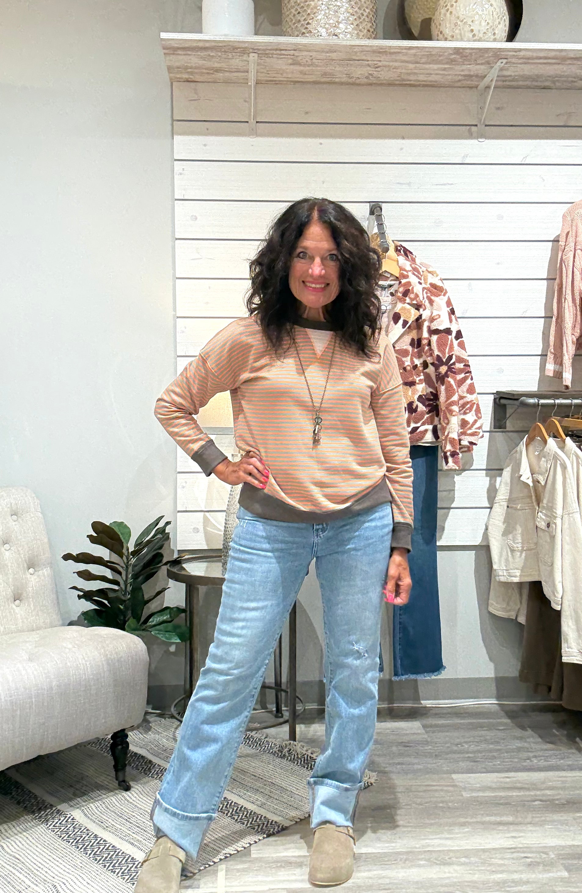 French Terry Pinstriped Sweatshirt