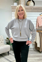 Vertically Textured Boat Neck Sweater-grey