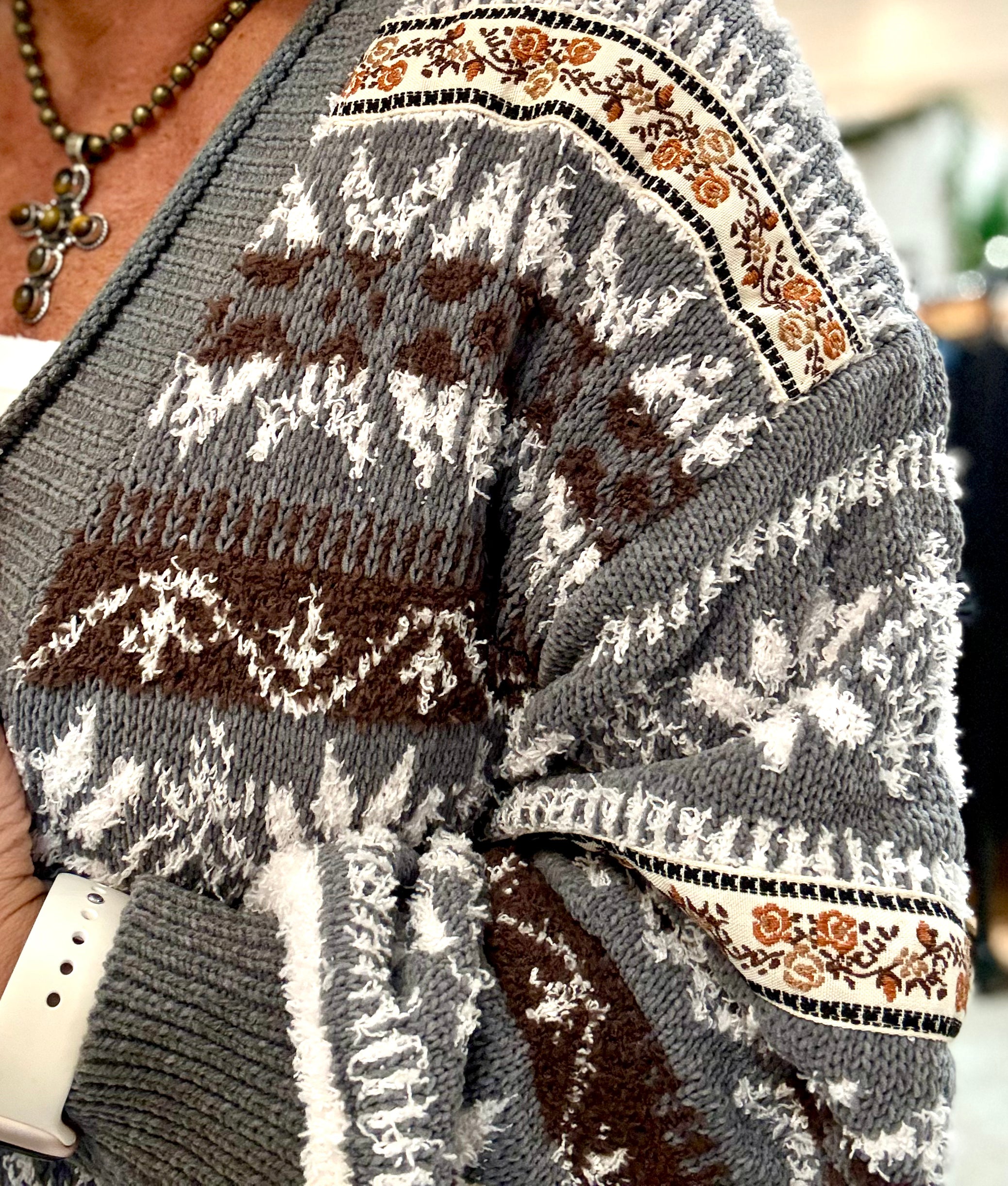 Balloon Sleeve Relaxed Fit Open Front Cardigan Sweater