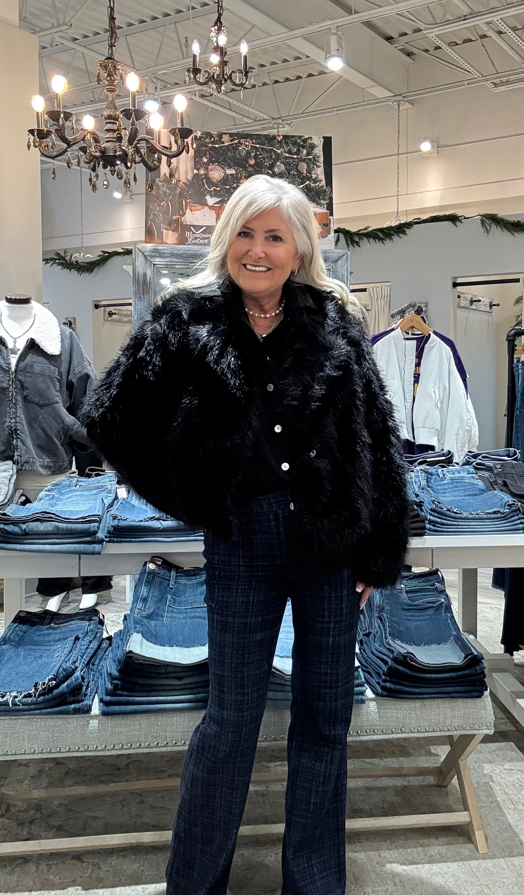 Shawl Collar Faux Fur Jacket