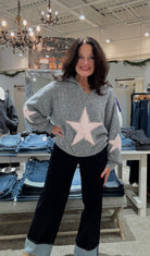 Oversized Star Knit Sweater with Grommet Detail