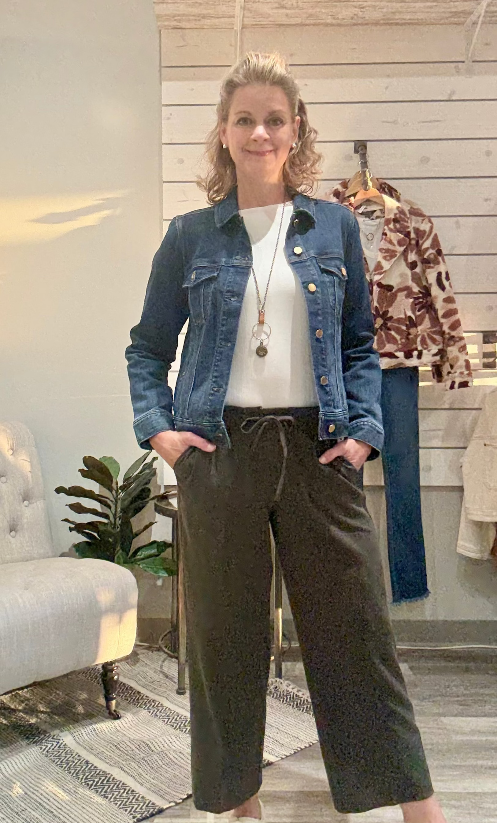 Pull On Tie Waist Wide Leg Bottom- olive