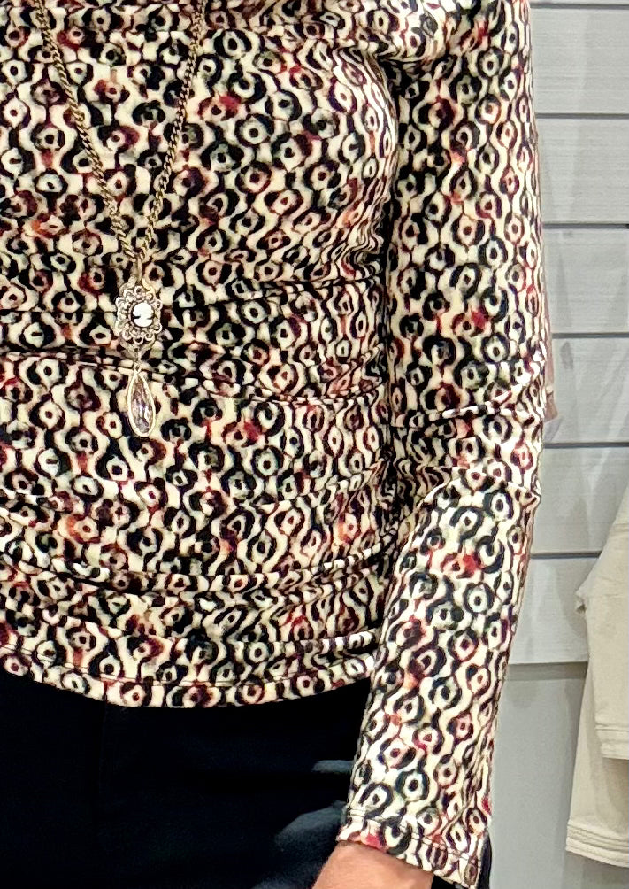 Long Sleeve Mock Neck Knit Top with Shirring