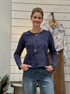 Long Sleeve Crew Neck Embroidered Jersey Top