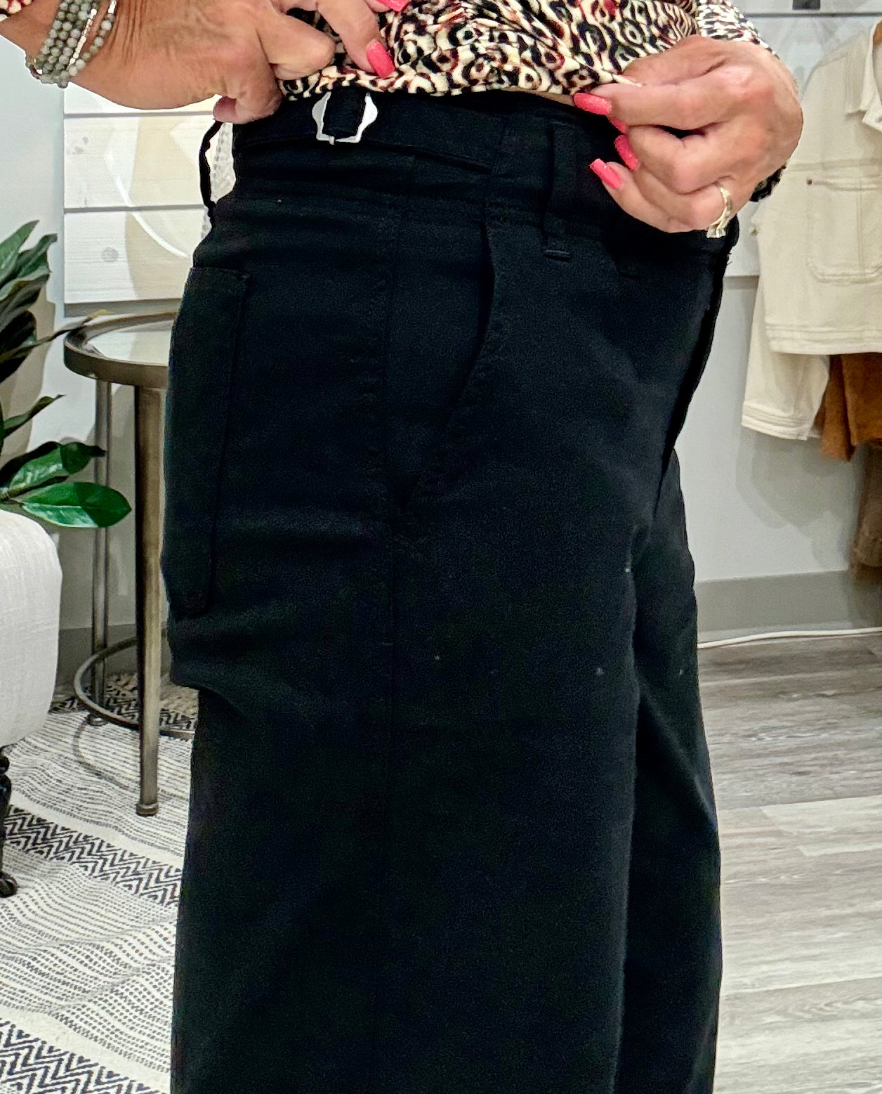 High Rise Cinch Waist Wide Leg Bottom