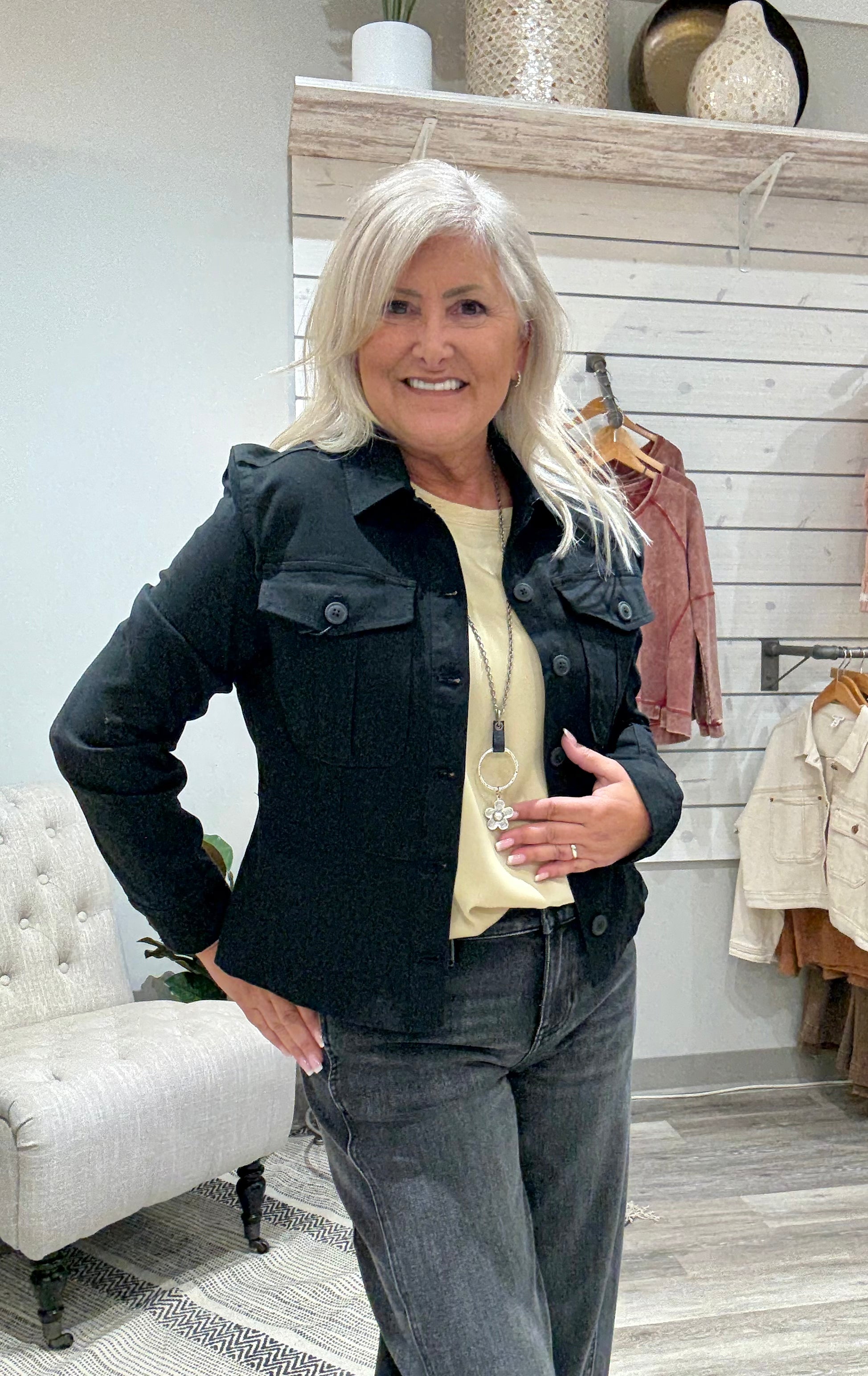 Peplum Hem Trucker Jacket-onyx