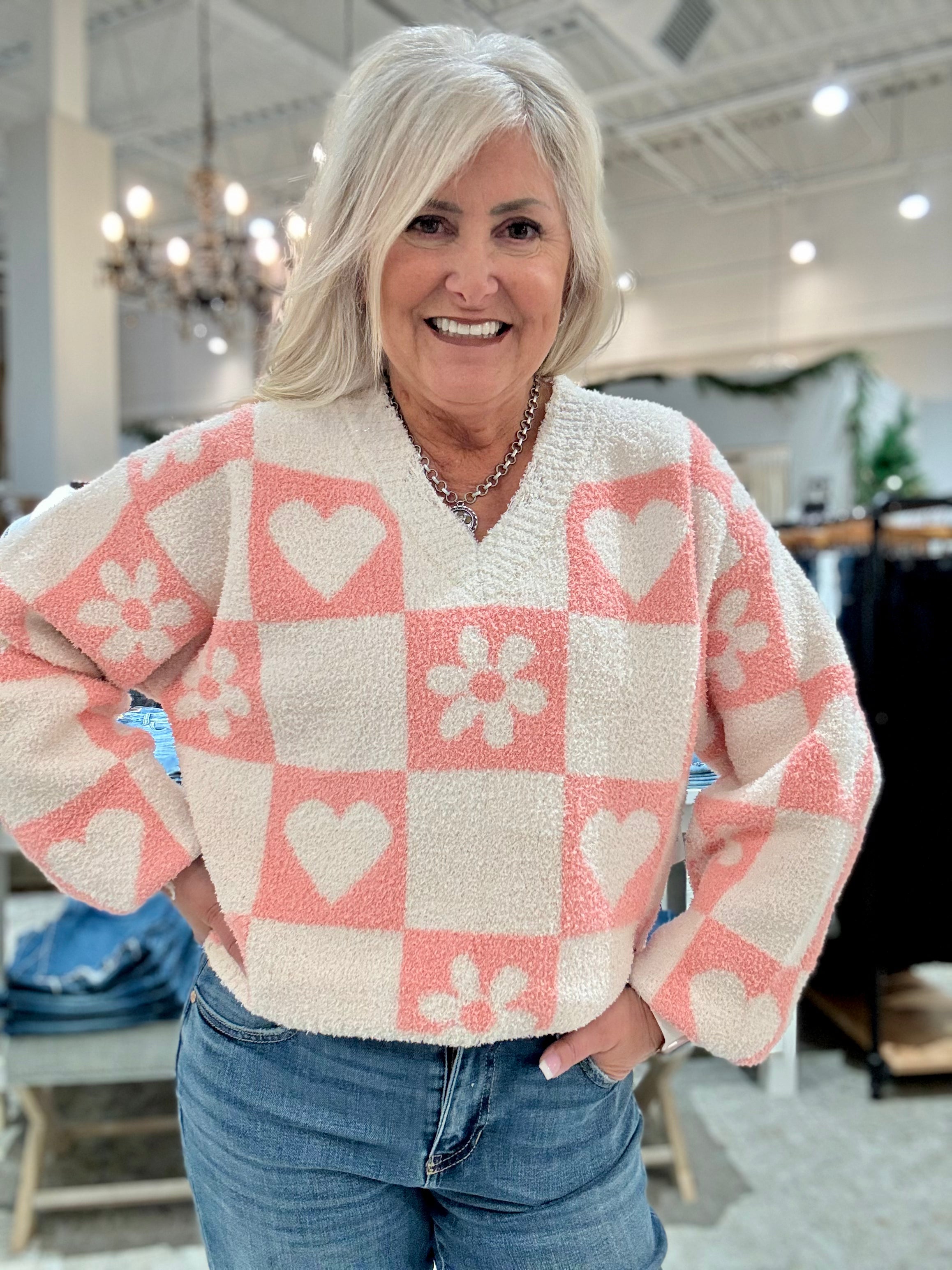 V-Neck Mix Print Sweater