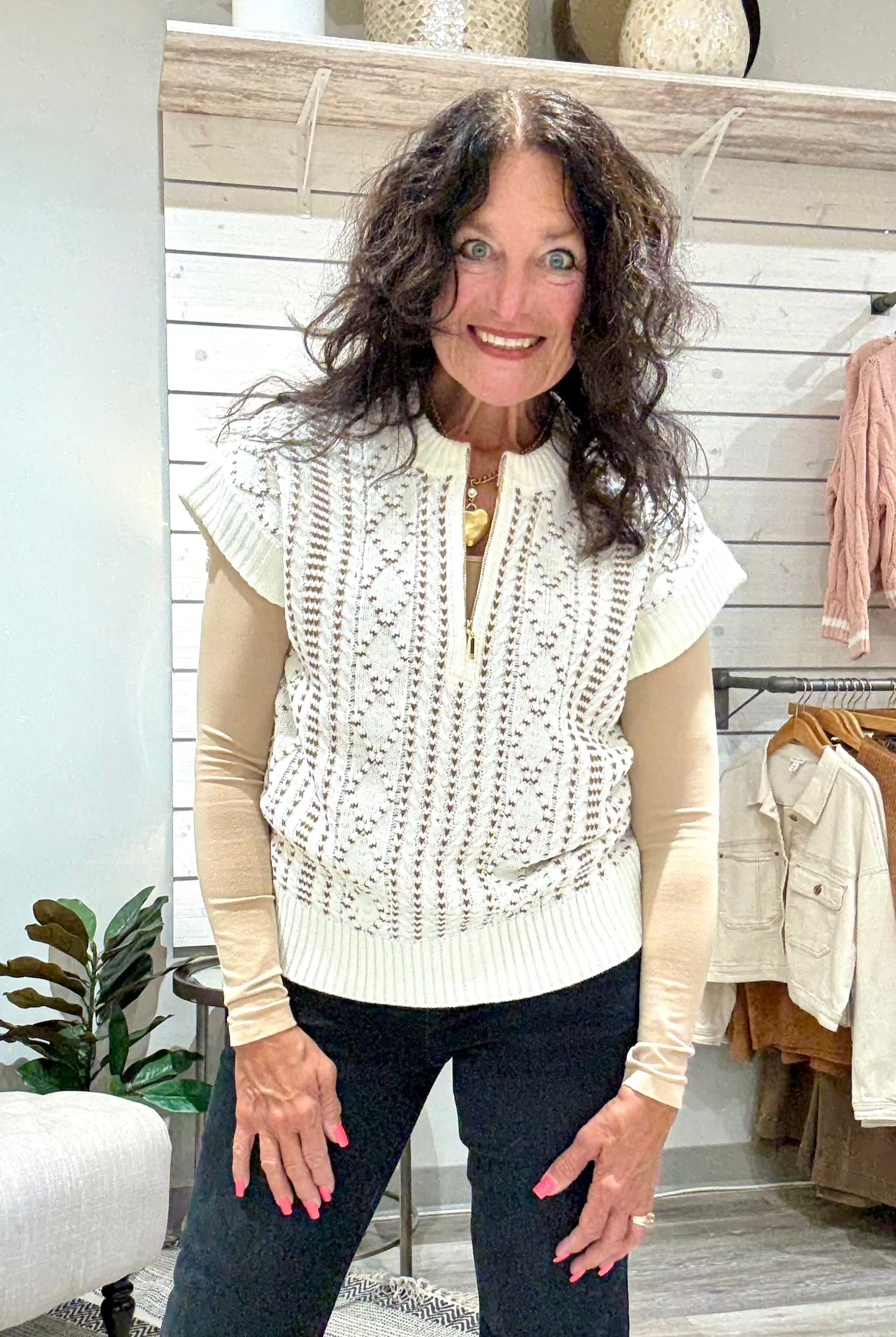 Cap Sleeve Dolman 1/2 Zip Sweater