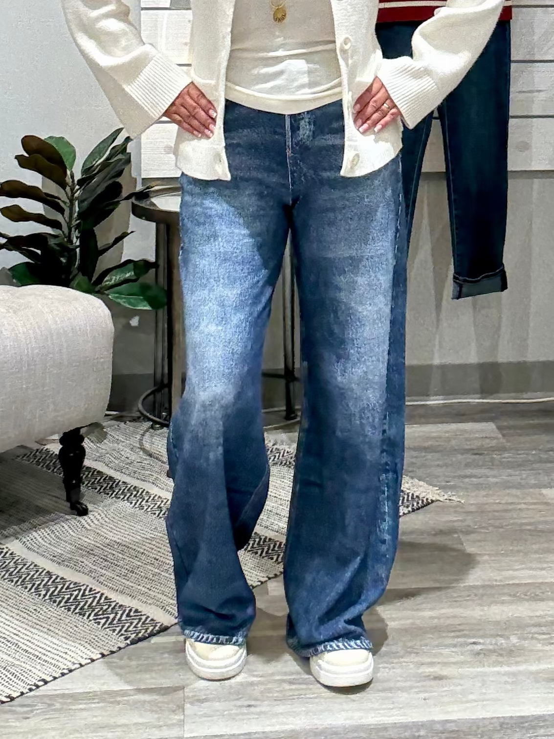 Wide Leg with Elastic Waistband Denim- mid wash