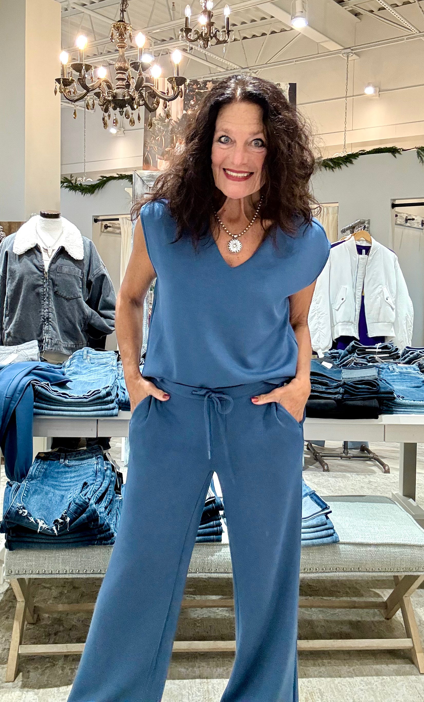 Pull On Wide Leg Trouser- prussian blue