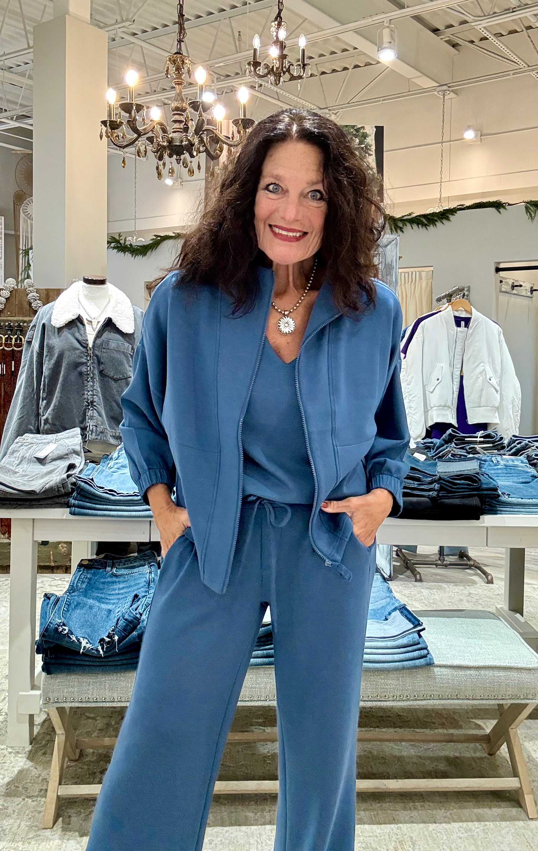 Dolman Sleeve V-Neck Top- Prussian blue