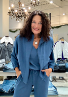 Zip Up Funnel Neck Jacket- Prussian blue