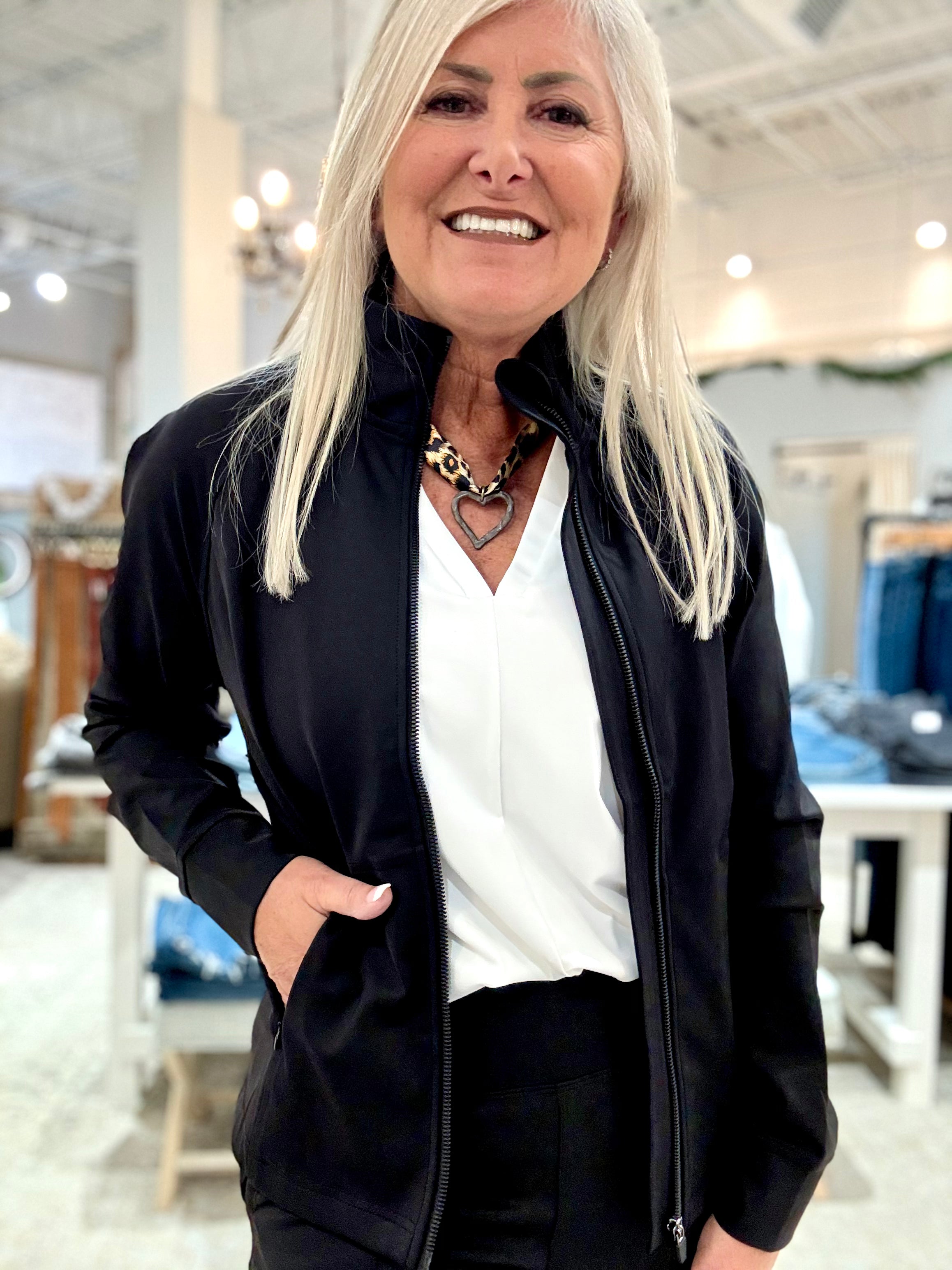 Full Zip Seamed Jacket- black