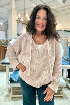 Balloon Sleeve Knit Zip Up Jacket with Hood