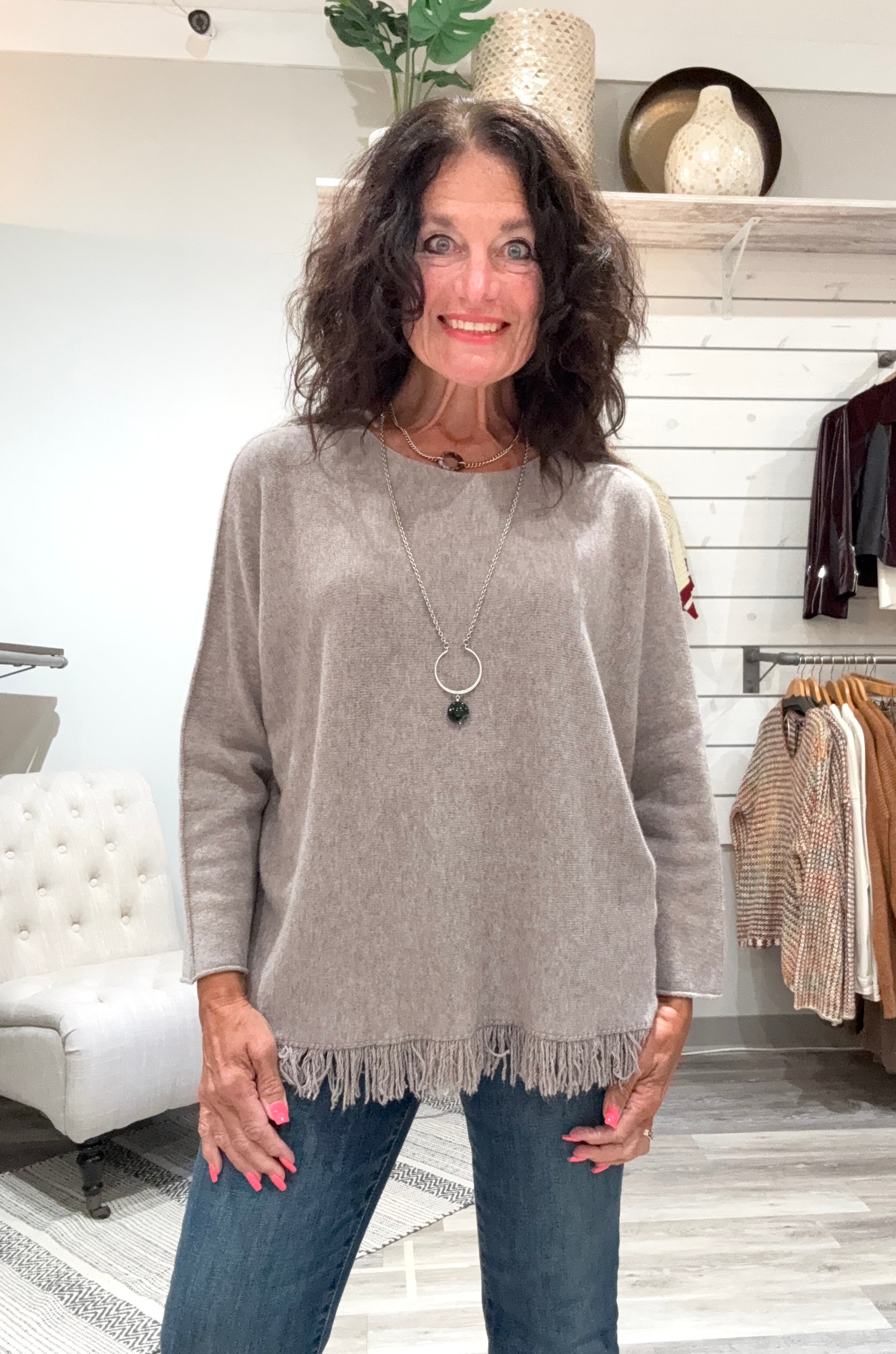Long Sleeve Fringe Sweater