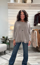 Long Sleeve Fringe Sweater