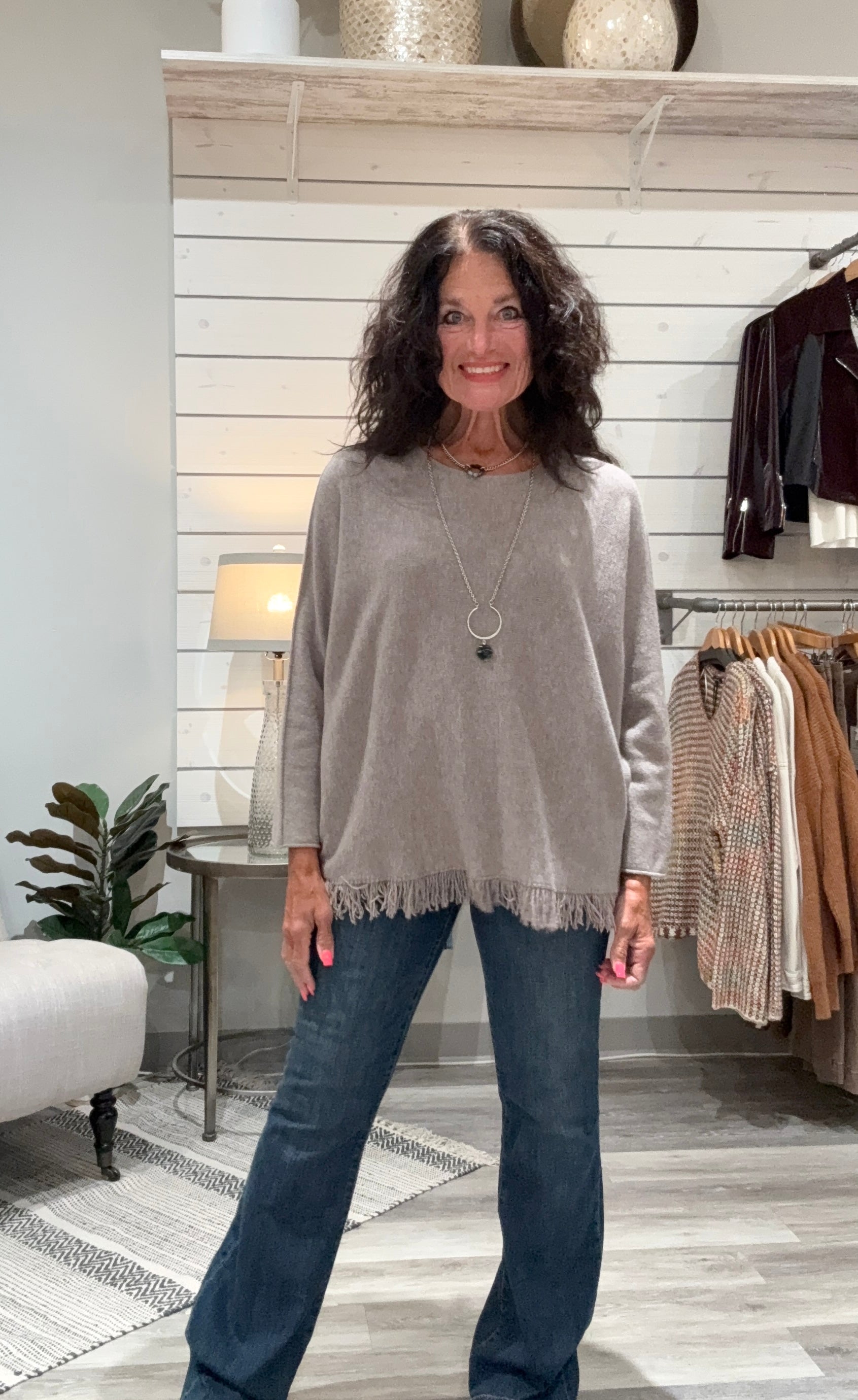 Long Sleeve Fringe Sweater