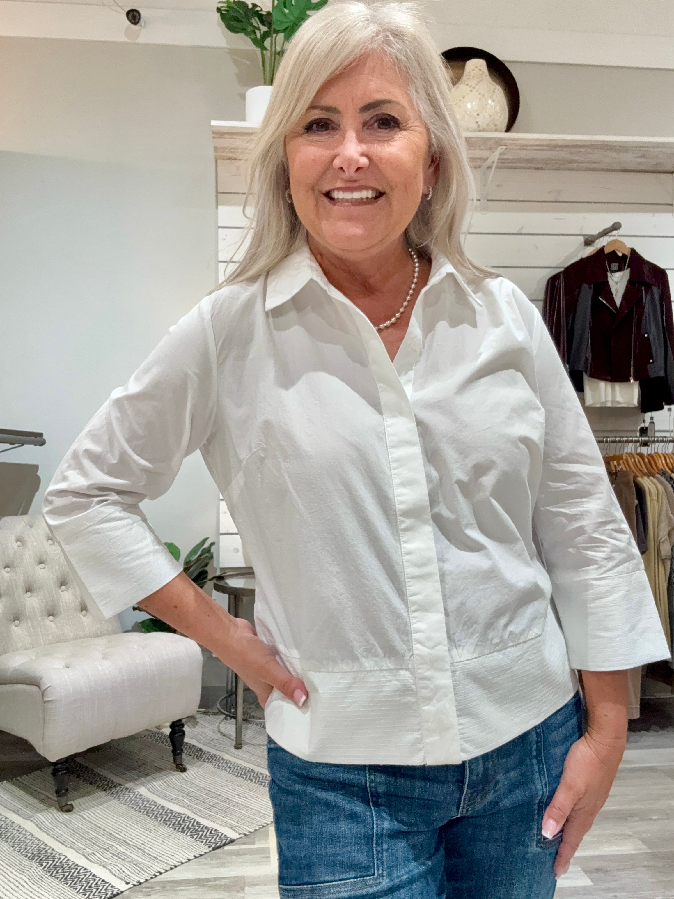 3/4 Sleeve Button Front Shirt