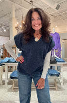 Short Sleeve V-Neck Top- navy