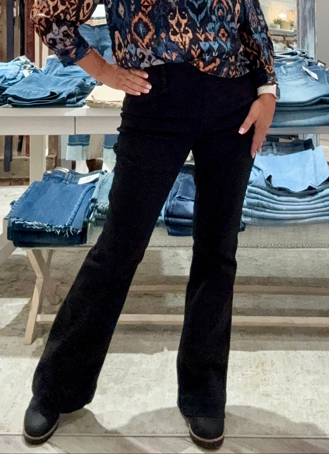 Audrey Pull On Flare Denim- black