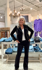 Wet Look Liquid Leather Mixed Media Jacket- black