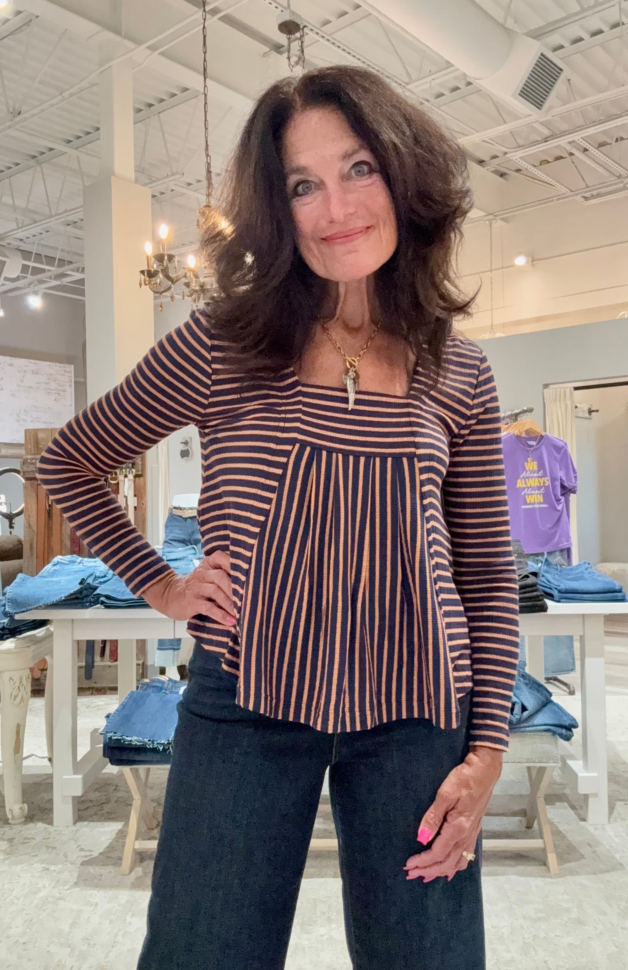 Long Sleeve Square Neck Knit Top