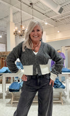 Two Tone Button Up Sweater Cardigan